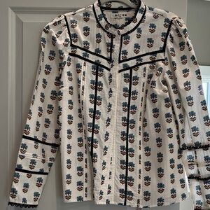 Boden Western style blouse size 8 woodblock flowers